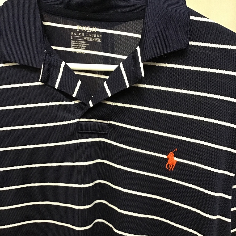 Polo Ralph Lauren Performance Polo Shirt Navy Striped Mens Large